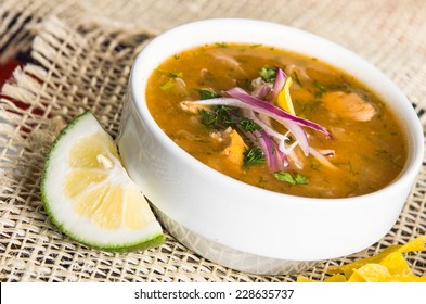 Delicious Encebollado Fish Stew From Ecuador Traditional Food National Dish Closeup