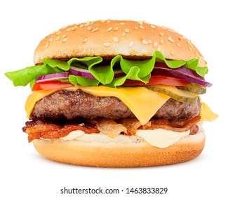 delicious fast food, burger, hamburger, cheeseburger, isolated on white background, full depth of field, clipping path