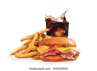 Delicious Fast Food Sandwich Combo with potato fries Isolated