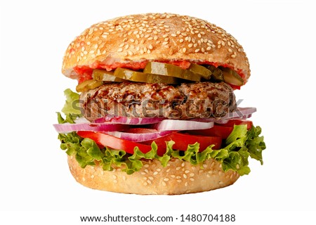 Delicious fastfood grilled fresh tasty burger isolated on white background