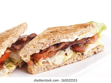 Delicious Fresh Crisp Bacon Lettuce And Tomato Sandwich, BLT Ready For Eating 