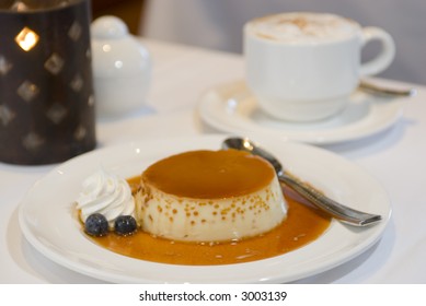 Delicious Fresh Flan Dessert Carmel Sauce And Espresso