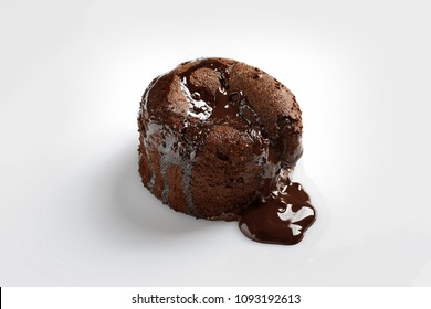 Delicious Fresh Fondant With Hot Chocolate On White Background. Lava Cake Recipe