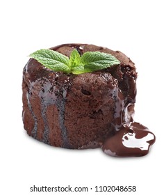 Delicious Fresh Fondant With Hot Chocolate On White Background. Lava Cake Recipe