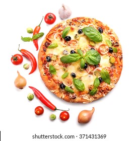 Delicious fresh pizza isolated on white