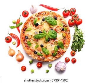 Delicious Fresh Pizza Isolated On White