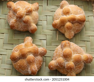 Delicious, Fresh, Sugary And Freshly Made Mexican Dead Bread That Is Made For The Day Of The Faithful Dead And All Saints That Is Celebrated In November In Mexico In A Handmade Woven Basket
