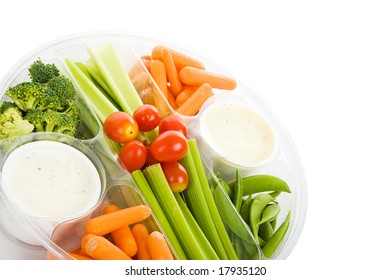 Delicious Fresh Veggie Platter Isolated On White With Room For Text.