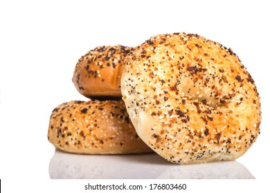 Delicious Freshly Baked Everything Bagel On A White Background