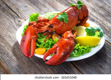 A delicious freshly boiled lobster 