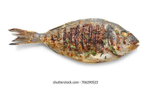 Delicious Fried Fish On White Background