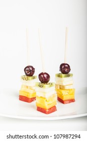 Delicious Fruit Kabobs Isolated Over White Background