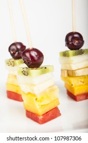 Delicious Fruit Kabobs Isolated Over White Background