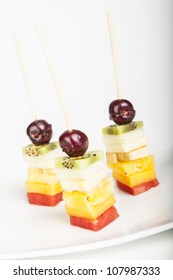 Delicious Fruit Kabobs Isolated Over White Background