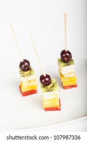 Delicious Fruit Kabobs Isolated Over White Background