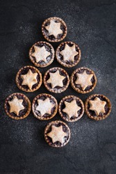 Delicious Fruit Mince Tarts For Christmas. Dark  Background, Top View