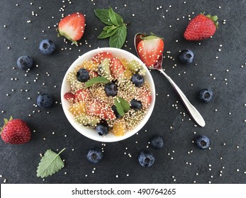 Delicious Fruit Salad With Quinoa Grain. Healthy Diet. 