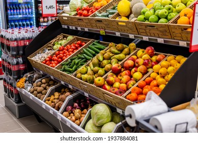 Delicious Fruit Shelves In A Store