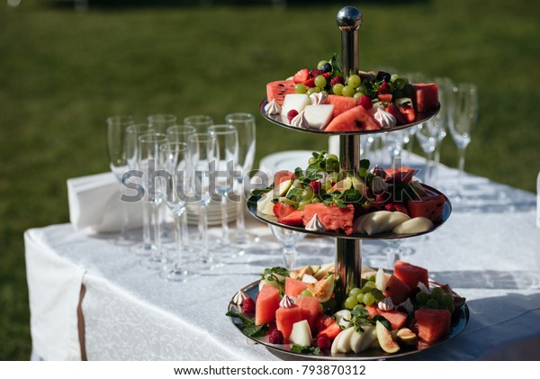 Delicious Fruit Table Different Sweets Wedding Stock Photo Edit