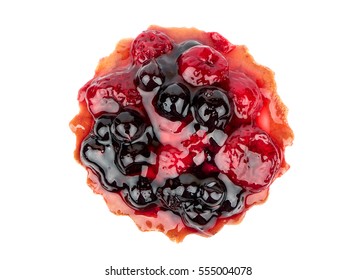 Delicious Fruit Tart Isolated On White Background, Top View