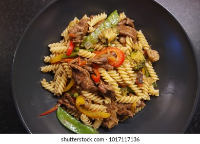 Delicious Fusilli With Vegtables And Sliced Beef