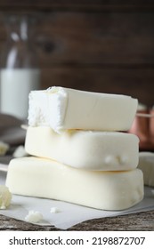 Delicious Glazed Ice Cream Bars On Wooden Table, Closeup