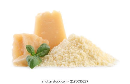 Delicious grated parmesan cheese on white background - Shutterstock ID 2193035229