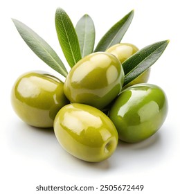 Delicious green olives with leaves, isolated on white background
 - Powered by Shutterstock