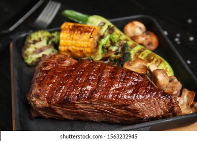 Delicious Grilled Beef Tenderloin Served On Table, Closeup