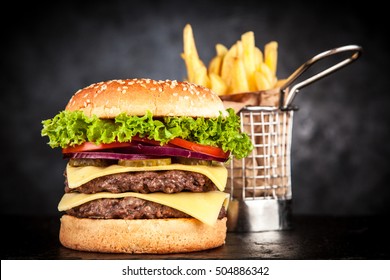 28,514 Burger fries on black background Images, Stock Photos & Vectors ...