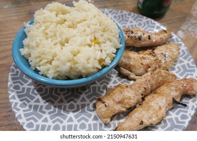 Delicious Grilled Chicken Tenders Cooked In A Special Sauce ,served With Mediterranean Rice.