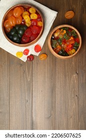 Delicious Gummy Candies On Wooden Table, Flat Lay. Space For Text