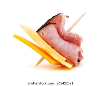 Delicious Ham Roll Up Cheese On White Background