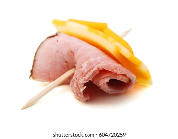 Delicious Ham Roll Up Cheese On White Background