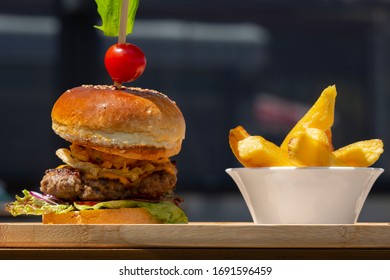 Delicious Hamburger And French Fries , Caffe