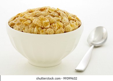 Delicious And Healthy Frosted With Sugar Corn Flakes, Served In A Beautiful French Cafe Au Lait Bowl