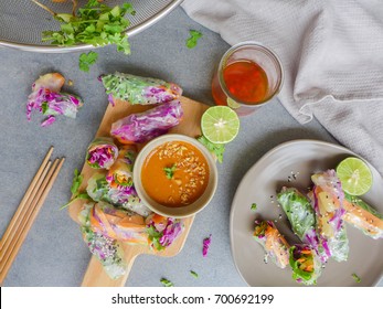 Delicious And Healthy Homemade Vegetarian Snack  / Vegetarian Spring Roll / For Those Observing A Meatless Day Meal Can Try This Simple Snack With Fresh Ingredients