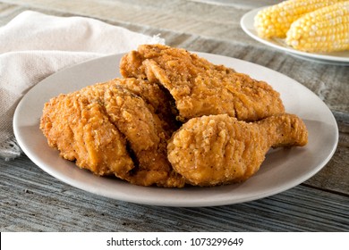 Delicious Home Made Southern Fried Chicken With Corn On The Cob.