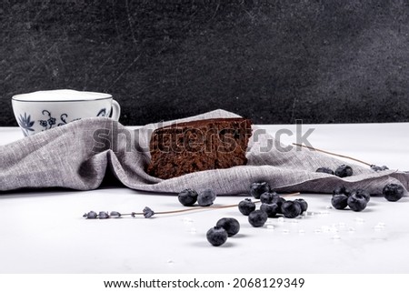 Image, Stock Photo Brownie with fruits and glass of coffee