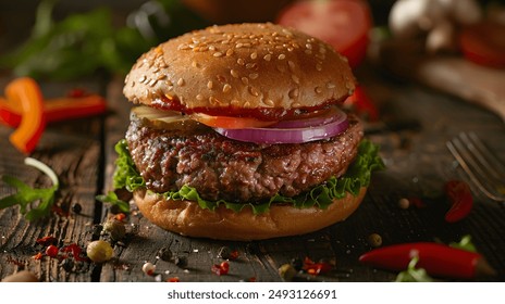 Delicious Homemade Burger with Fresh Ingredients - Powered by Shutterstock