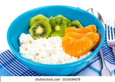 Delicious Homemade Cottage Cheese With Fruit. Studio Photo