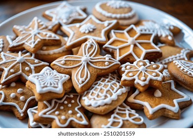 Delicious homemade delicious natural ginger cookies close-up handmade flowers for tea guests chocolate color on a plate - Powered by Shutterstock