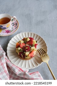 Delicious Homemade Pastry. Mini Fruit Tart And English Tea. Great For Breakfast, Tea Break Or Between Meals Snack