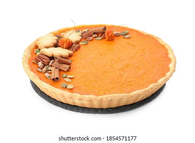 Delicious Homemade Pumpkin Pie Isolated On White