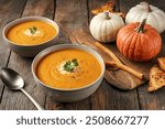 Delicious homemade pumpkin soup in bowl