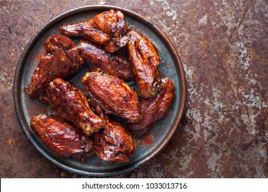 Delicious Homemade Teriyaki Chicken Wings In Plate Top View