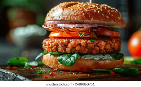 Delicious Homemade Vegetarian Burger with Fresh Ingredients - Powered by Shutterstock