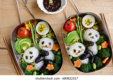 Delicious Homemade Vegetarian Meal With Animated-shaped Food / Panda Bento Box Meal / Meat-free Diet For A Healthy And Clean Lifestyle.Ideal For Weight Watcher And Busy Working Couples