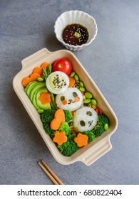 Delicious Homemade Vegetarian Meal With Animated-shaped Food / Panda Bento Box Meal / Meat-free Diet For A Healthy And Clean Lifestyle.Ideal For Weight Watcher And Busy Working Couples