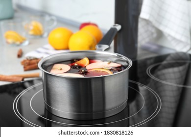 Delicious Hot Mulled Wine In Pot On Stove